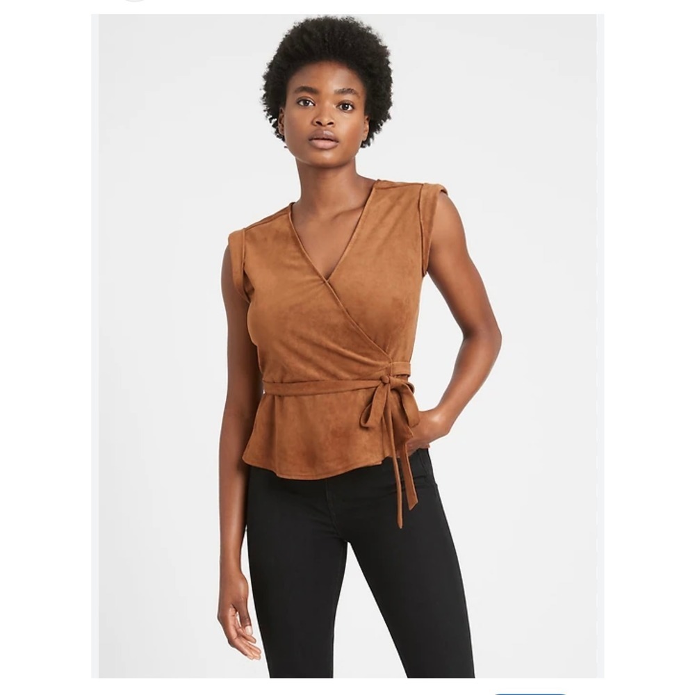 Banana Republic Suede Wrap Top Size XS Petite Boho Festival Country‎